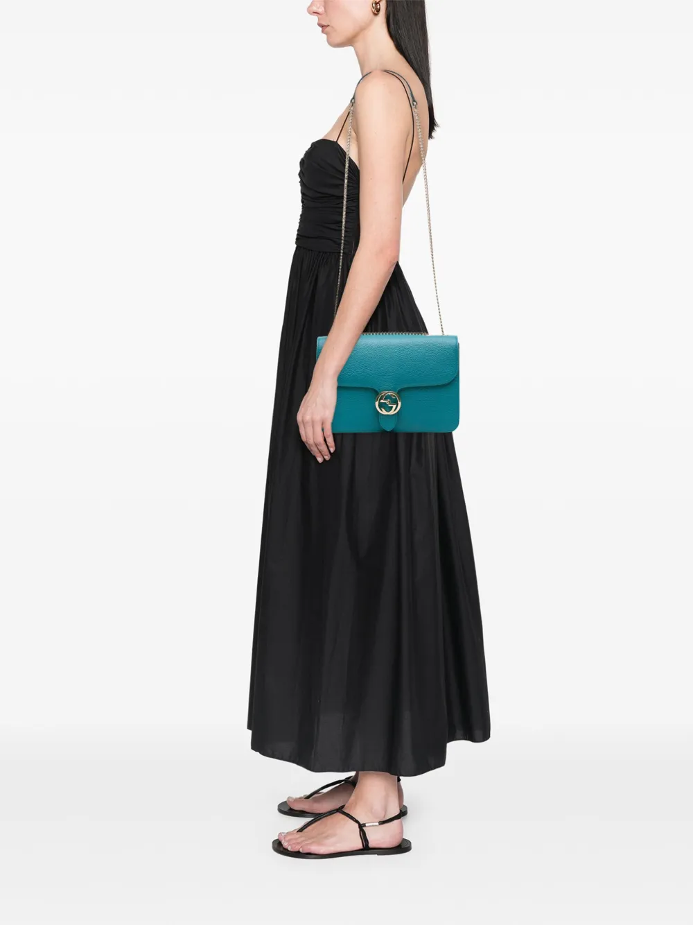 Pre-owned Gucci 2016-2025 Medium Dollar Calfskin Interlocking G Crossbody Bag In Blue