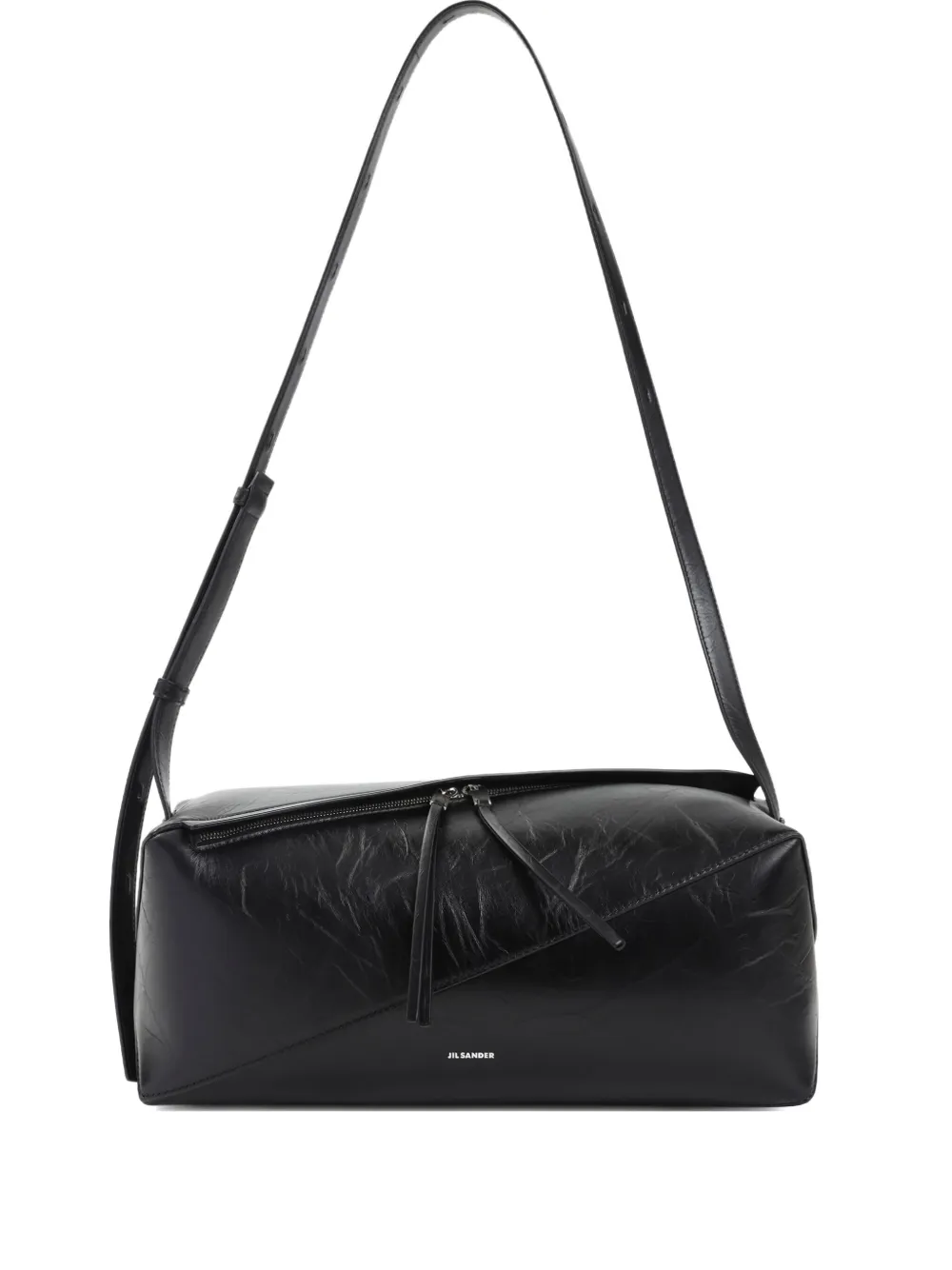 Jil Sander diagonal-zip leather shoulder bag Zwart