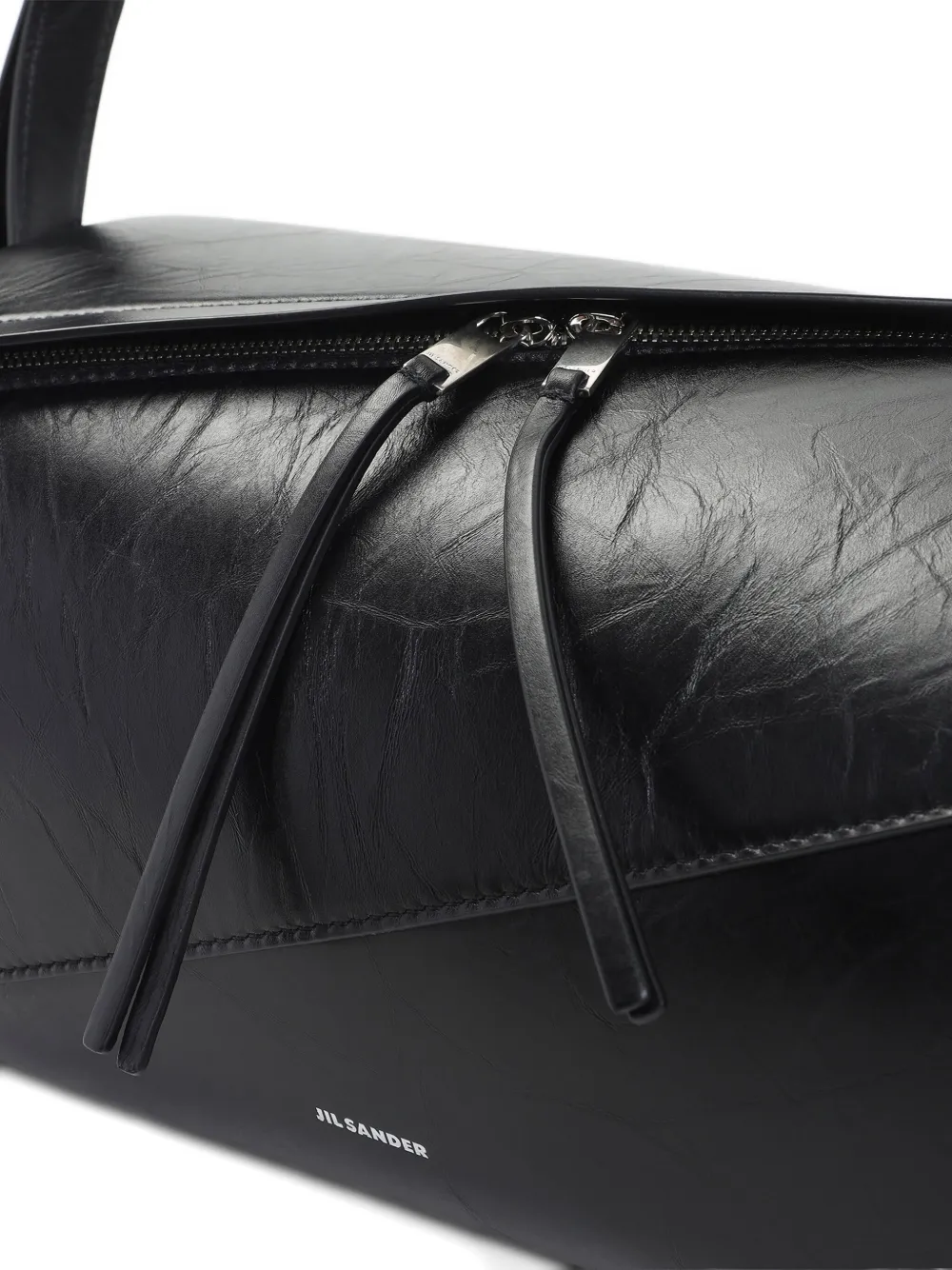 Jil Sander Leren schoudertas met diagonale rits Zwart