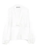 D.Exterior balloon-sleeve button top - White