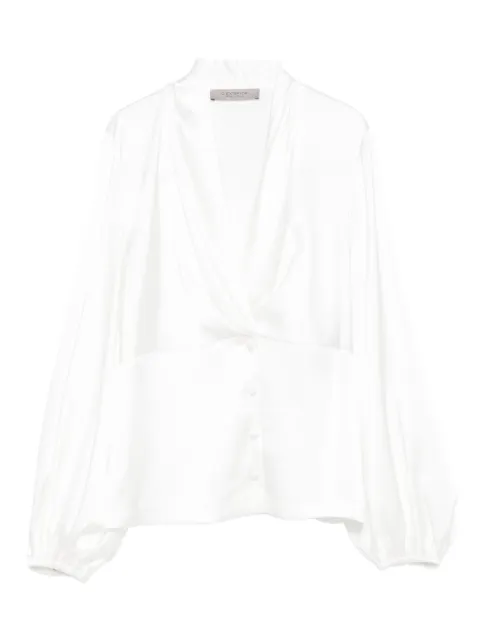 D.Exterior balloon-sleeve button top
