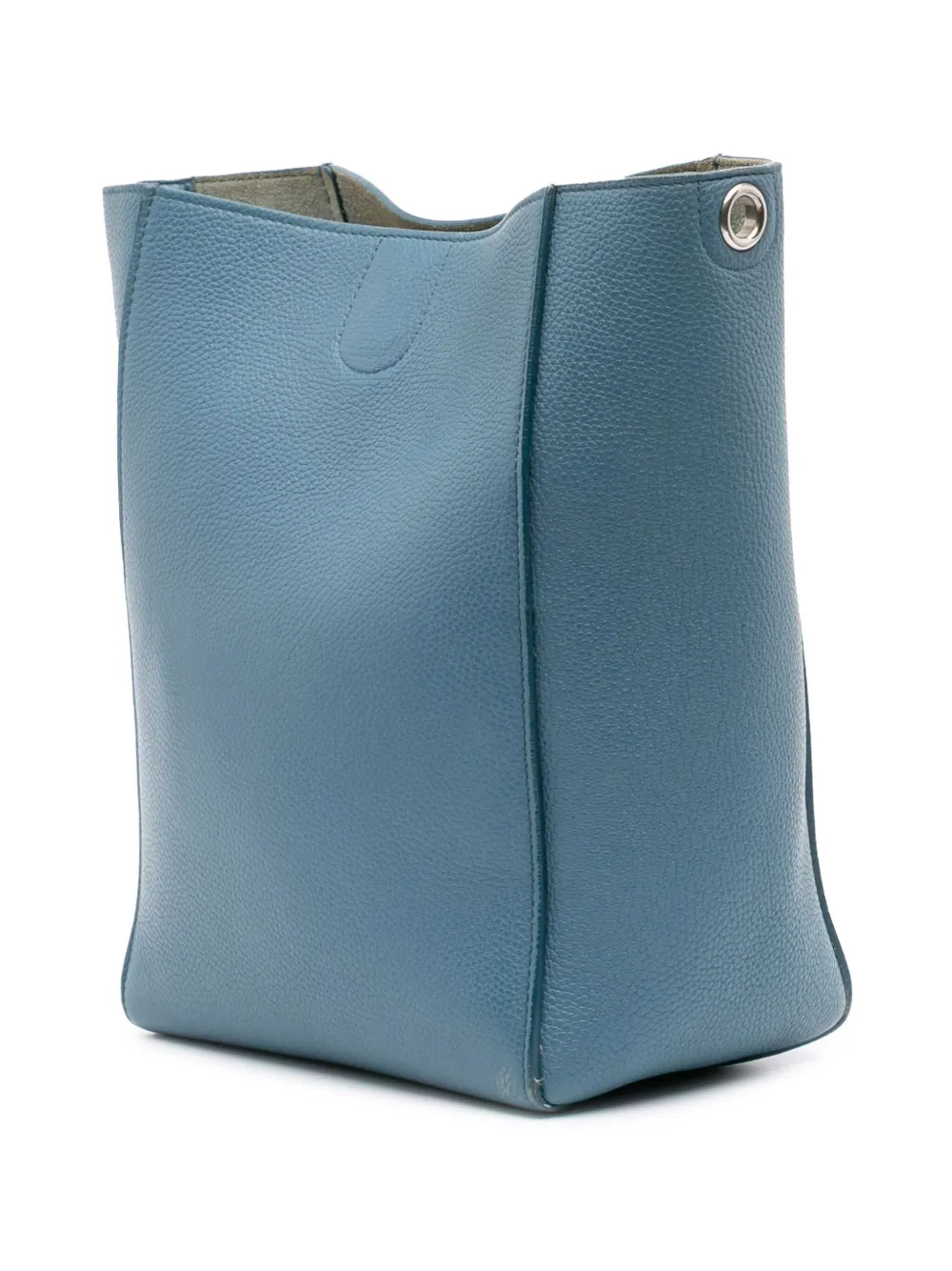 Pre-owned Celine 2019 Small Soft Grained Calfskin Seau Sangle Bucket Bag In Blue