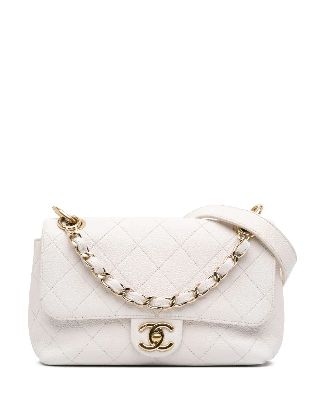 CHANEL Pre-Owned 2019 Small Stitched Caviar City Walk Flap satchel | White | Image 1