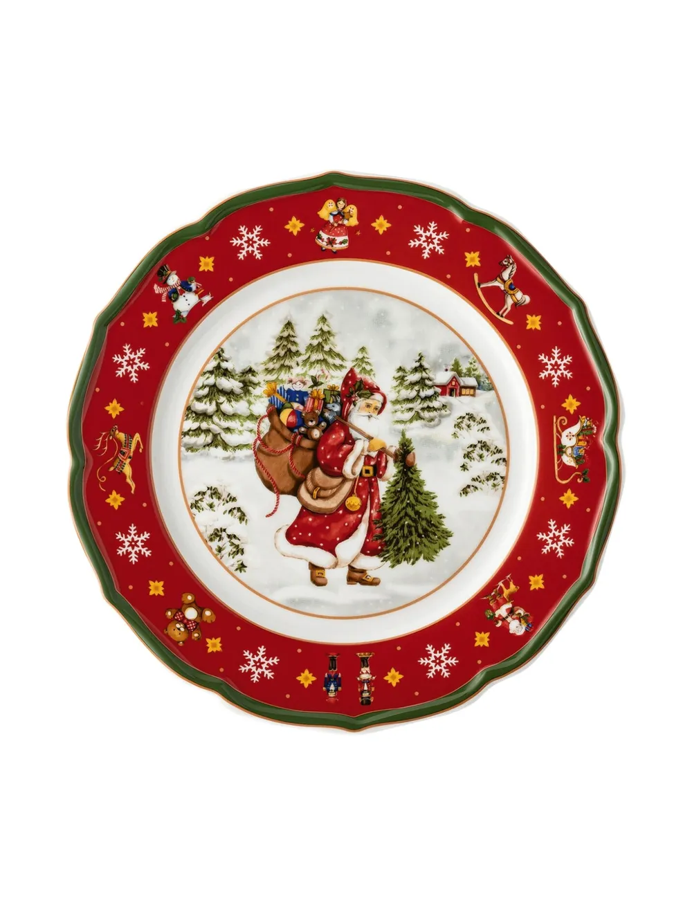 Hutschenreuther Santa-scene Scalloped Plate In Red