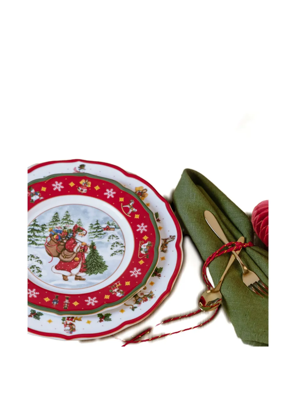 Hutschenreuther Santa-scene Scalloped Plate In Red