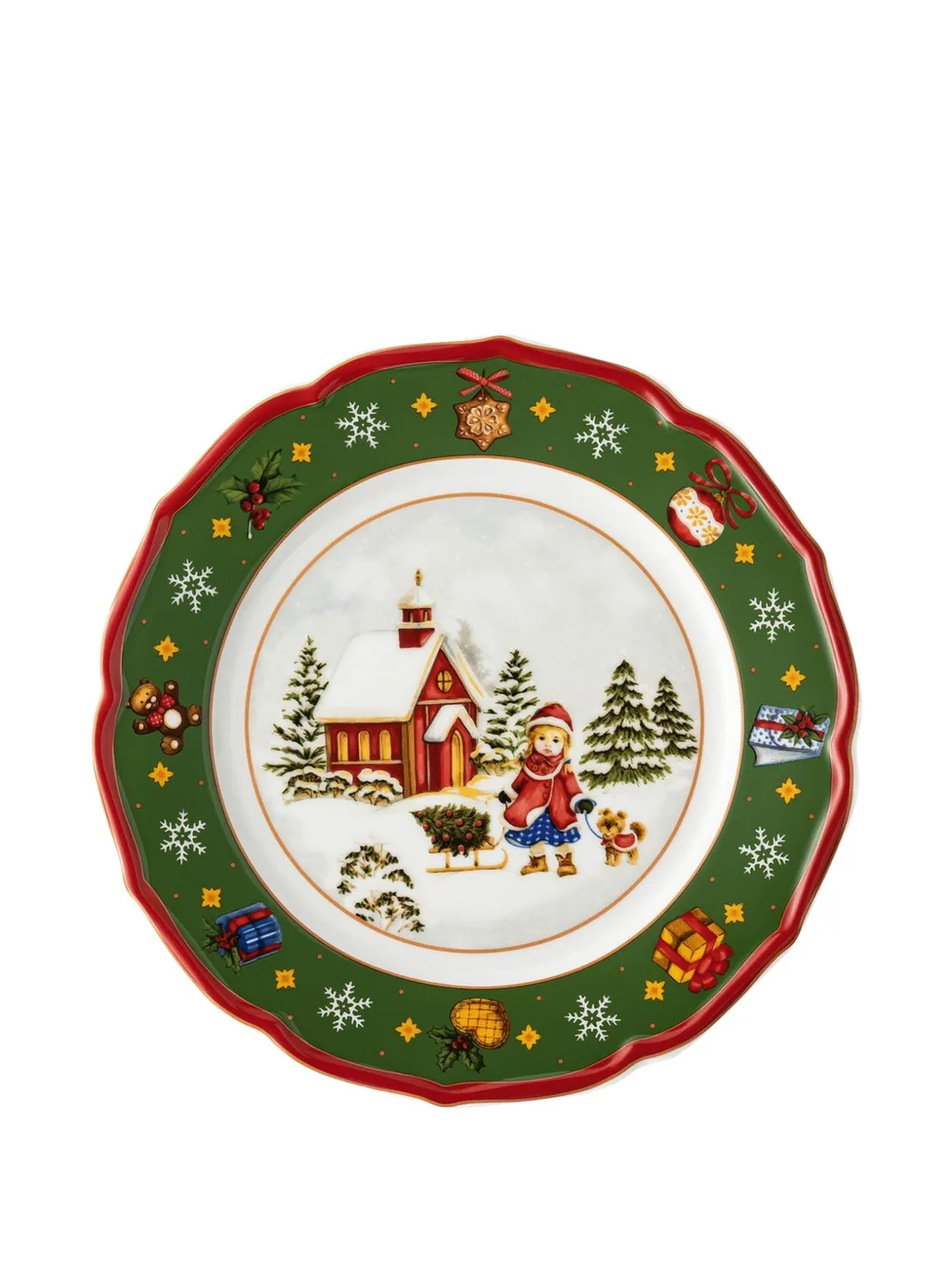 Hutschenreuther Winter-scene Scalloped Plates (set Of Six) In White