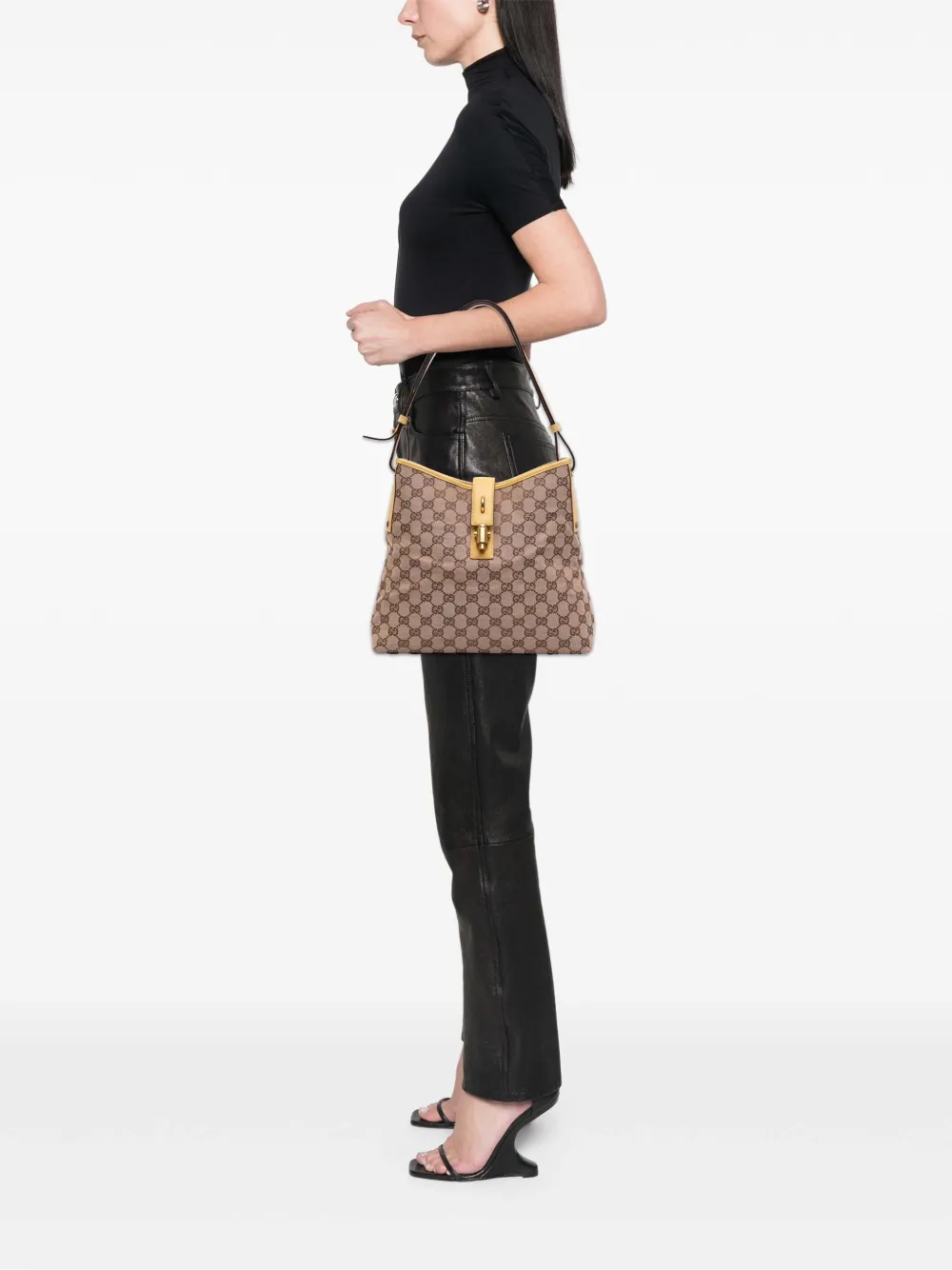 Pre-owned Gucci 2000-2015 Gg Canvas Piston Shoulder Bag In Brown
