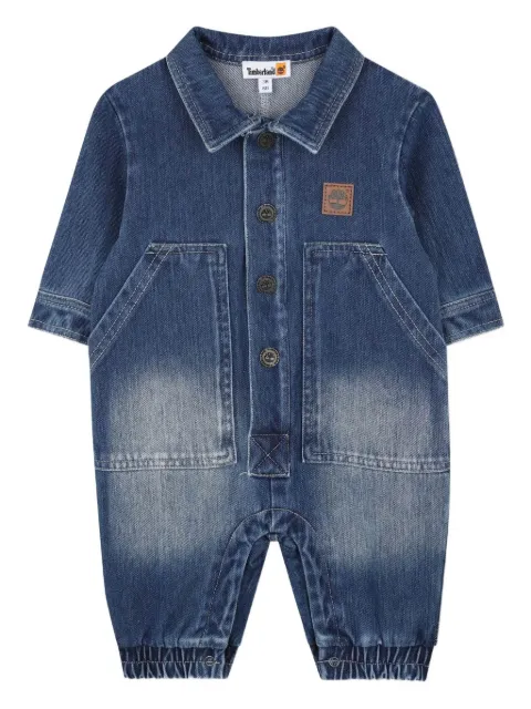 Timberland Kids denim patch-pocket romper 