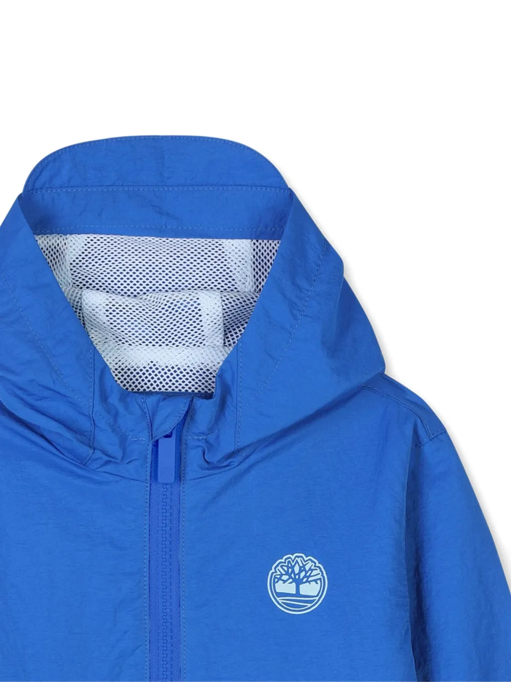 Timberland Kids Regenjas met capuchon en logo Blauw
