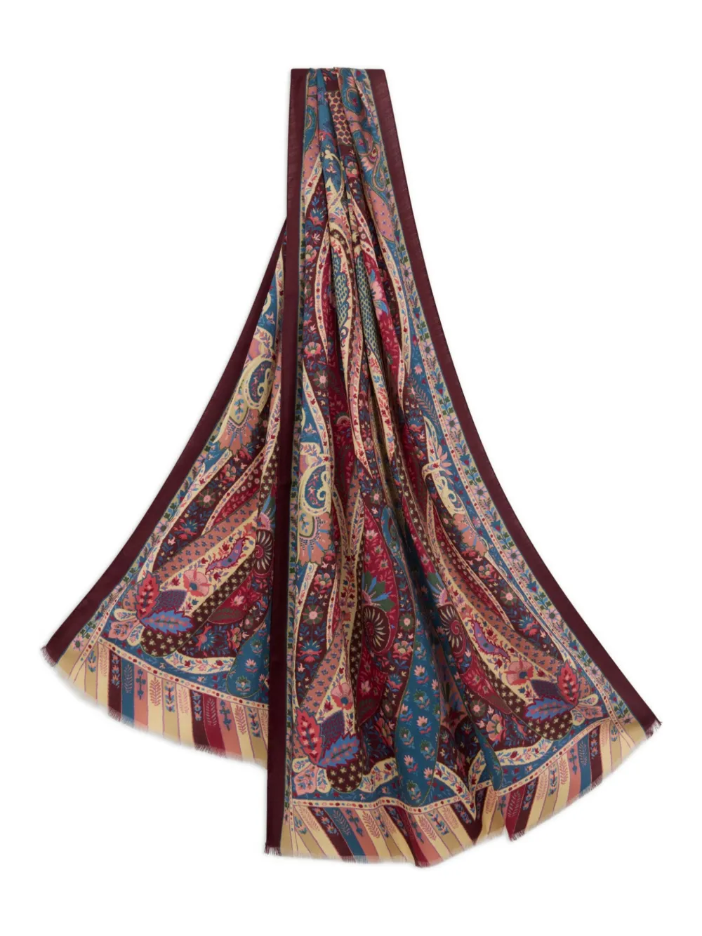 ETRO paisley print wool silk scarf Blauw