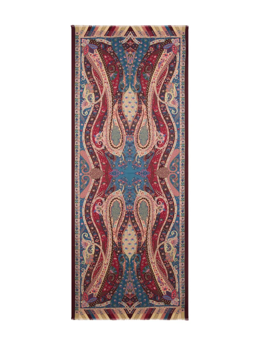 ETRO paisley print wool silk scarf Blauw