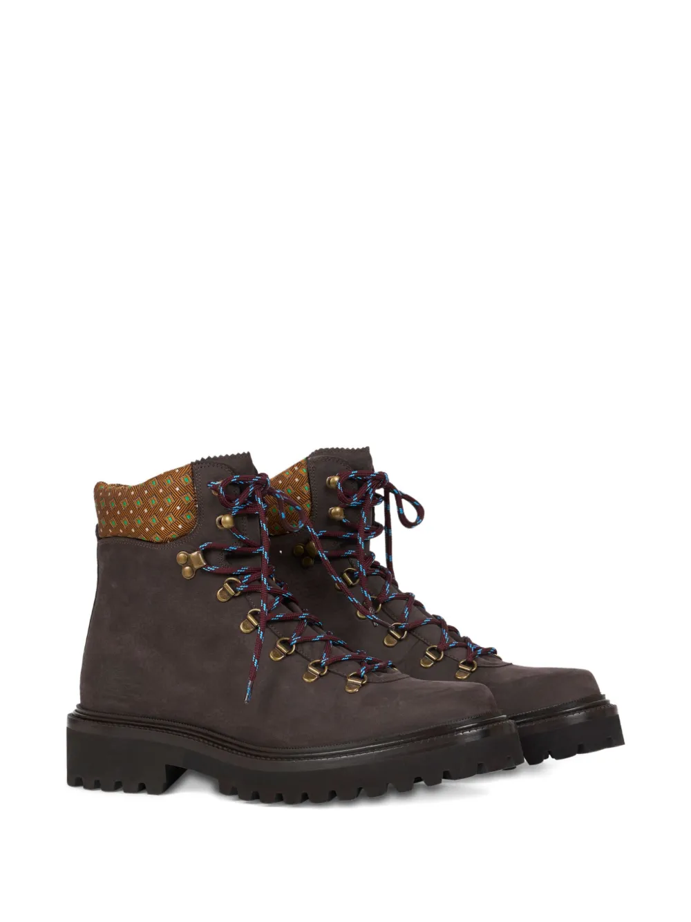 ETRO patterned-collar lace-up boots Brown