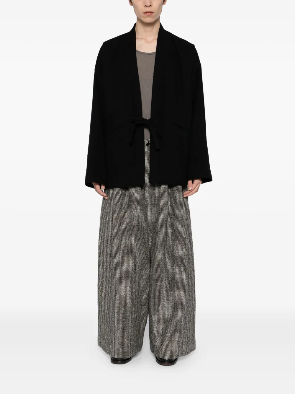 Uma Wang Broek met pied-de-poule print - Zwart