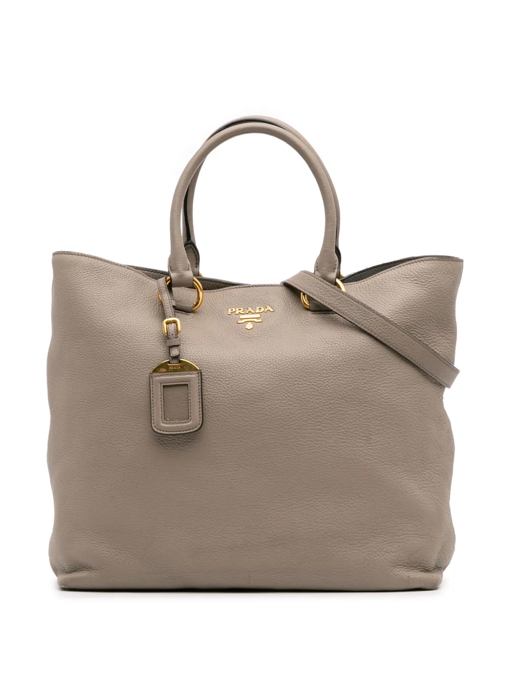 Pre-owned Prada 2000-2025 Vitello Daino Open Convertible Tote Satchel In Gray