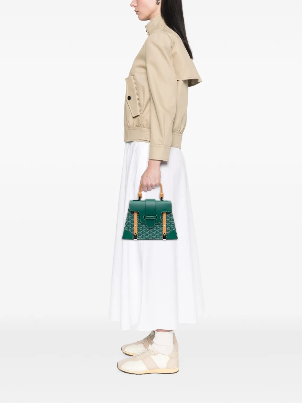 Pre-owned Goyard 2017 Ine Saigon Structured Pm Satchel In Green