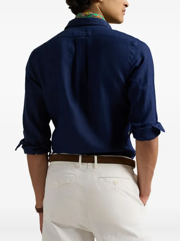 Polo Ralph Lauren Camisa De Linho Com Mangas Longas | Azul