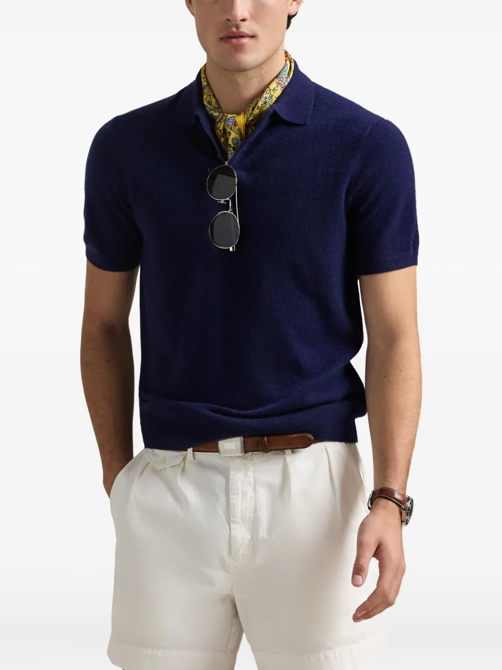 Polo Ralph Lauren short-sleeve cashmere polo shirt Blauw