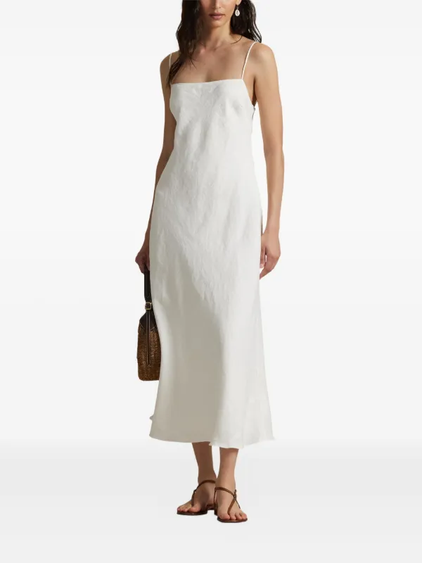 Polo Ralph Lauren Sleeveless Linen Midi Dress | White | FARFETCH