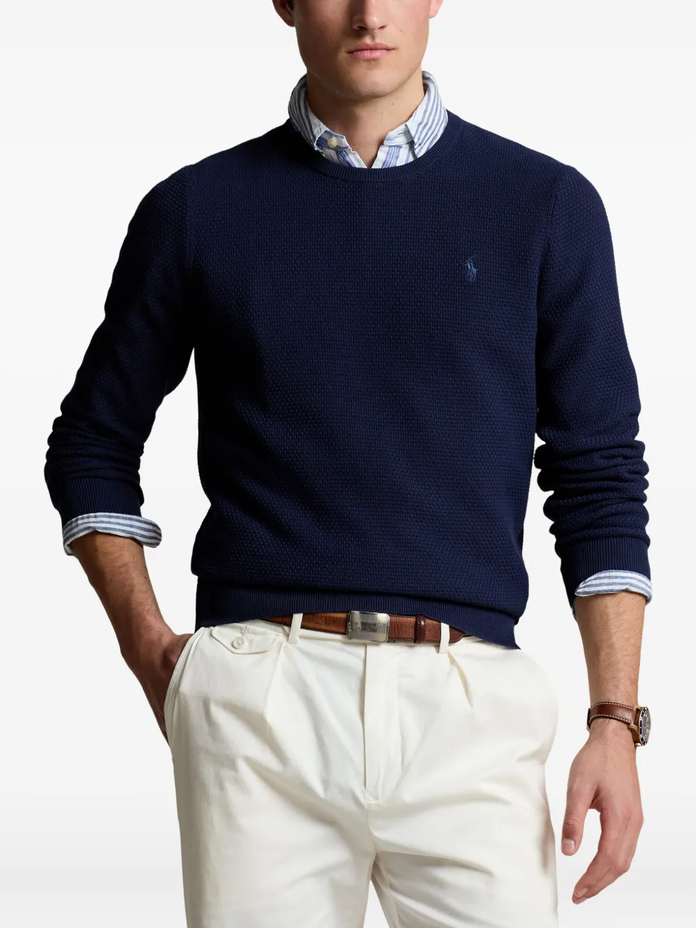 Polo Ralph Lauren crew-neck embroidered-logo sweater Blauw