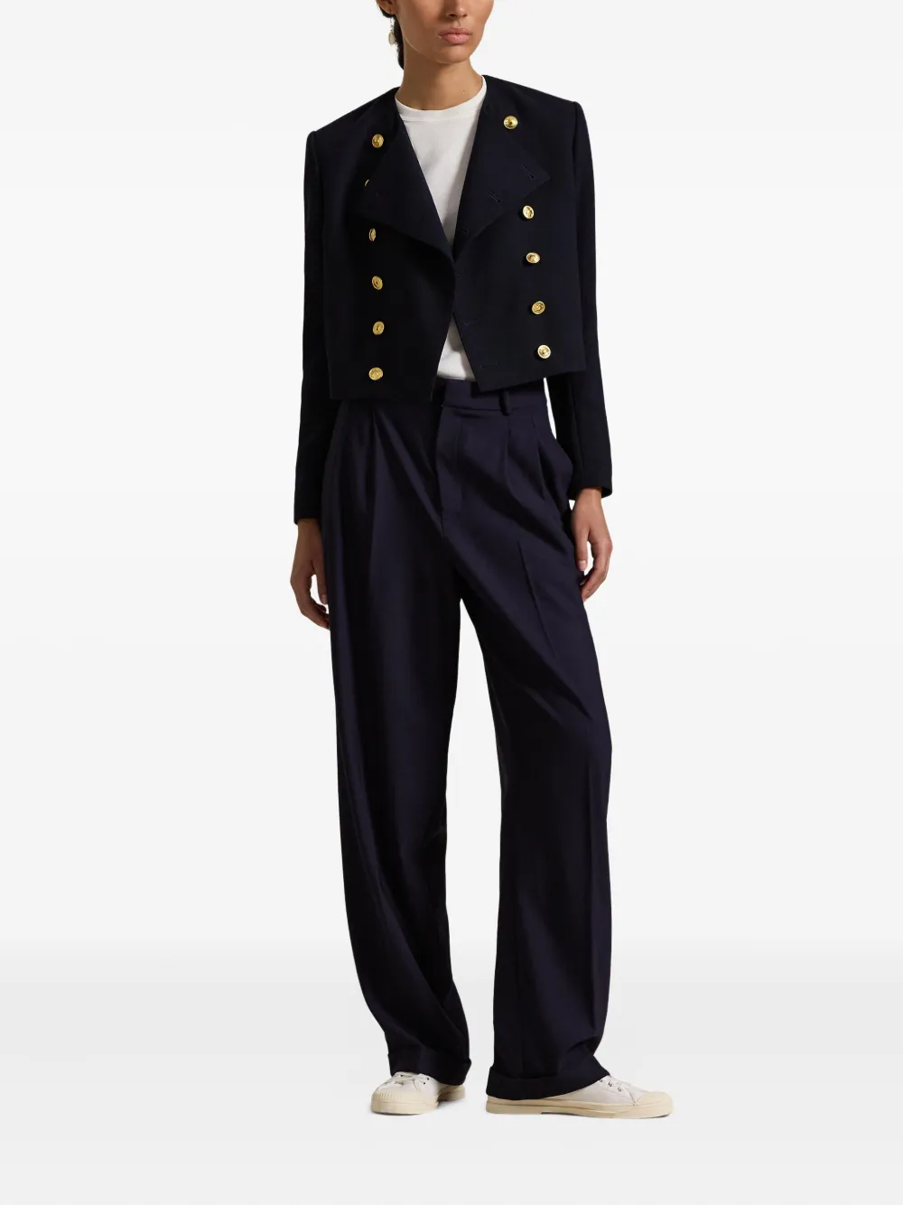 Polo Ralph Lauren double-breasted gold-button cropped jacket Zwart