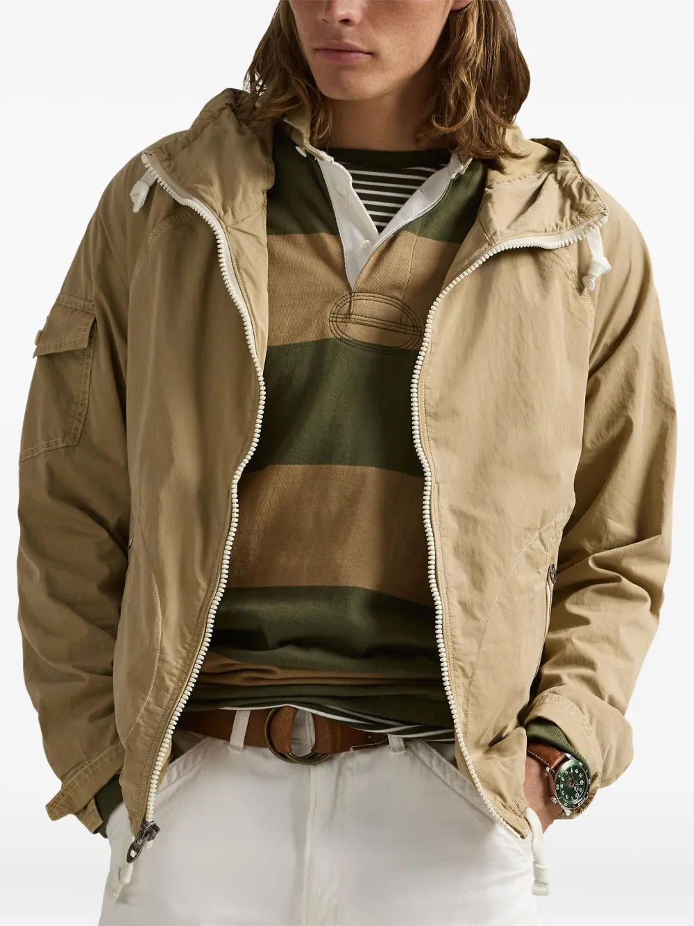 Polo Ralph Lauren Nylon bomberjack met capuchon Beige