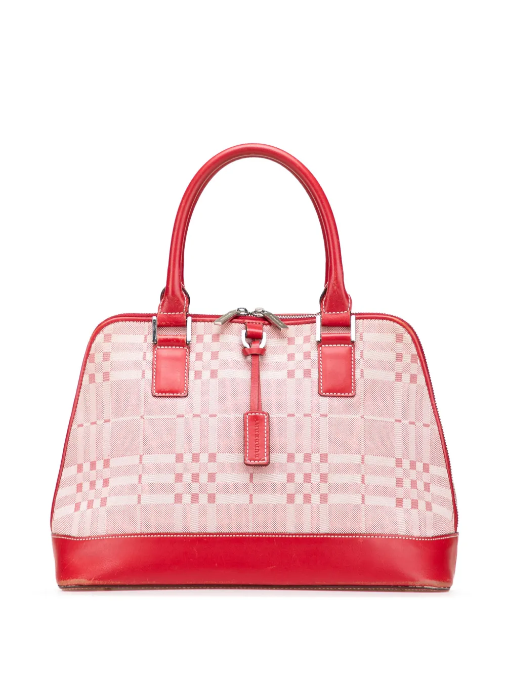 Burberry Pre-Owned 2000-2017 Leather Trimmed Tonal Check Canvas Dome handbag | Red | Image 1
