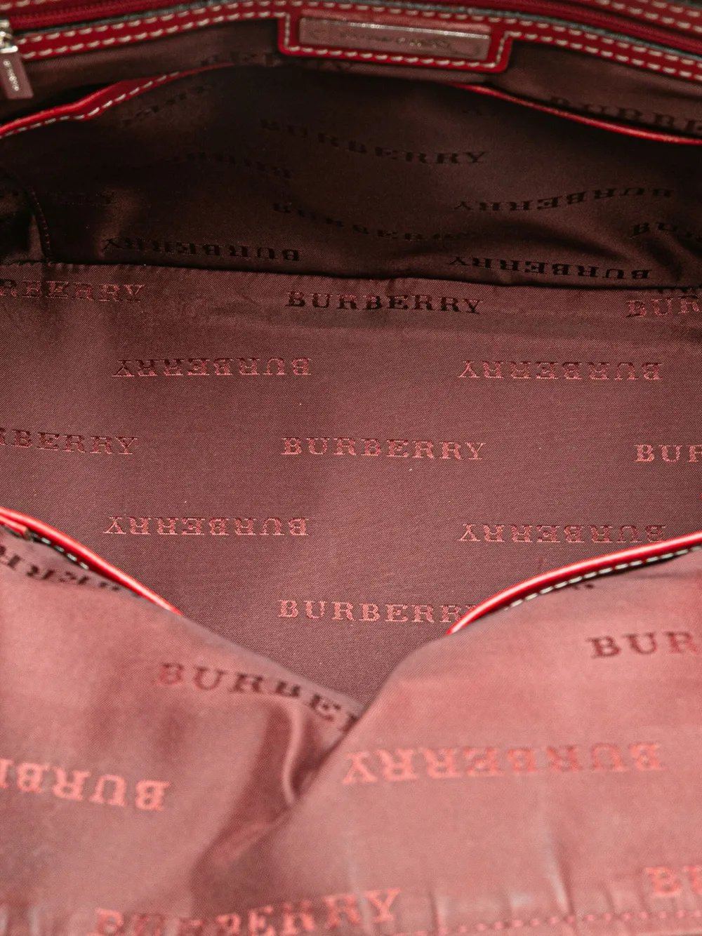 Pre-owned Burberry 2000-2017 Leather Trimmed Tonal Check Canvas Dome Handbag In Red