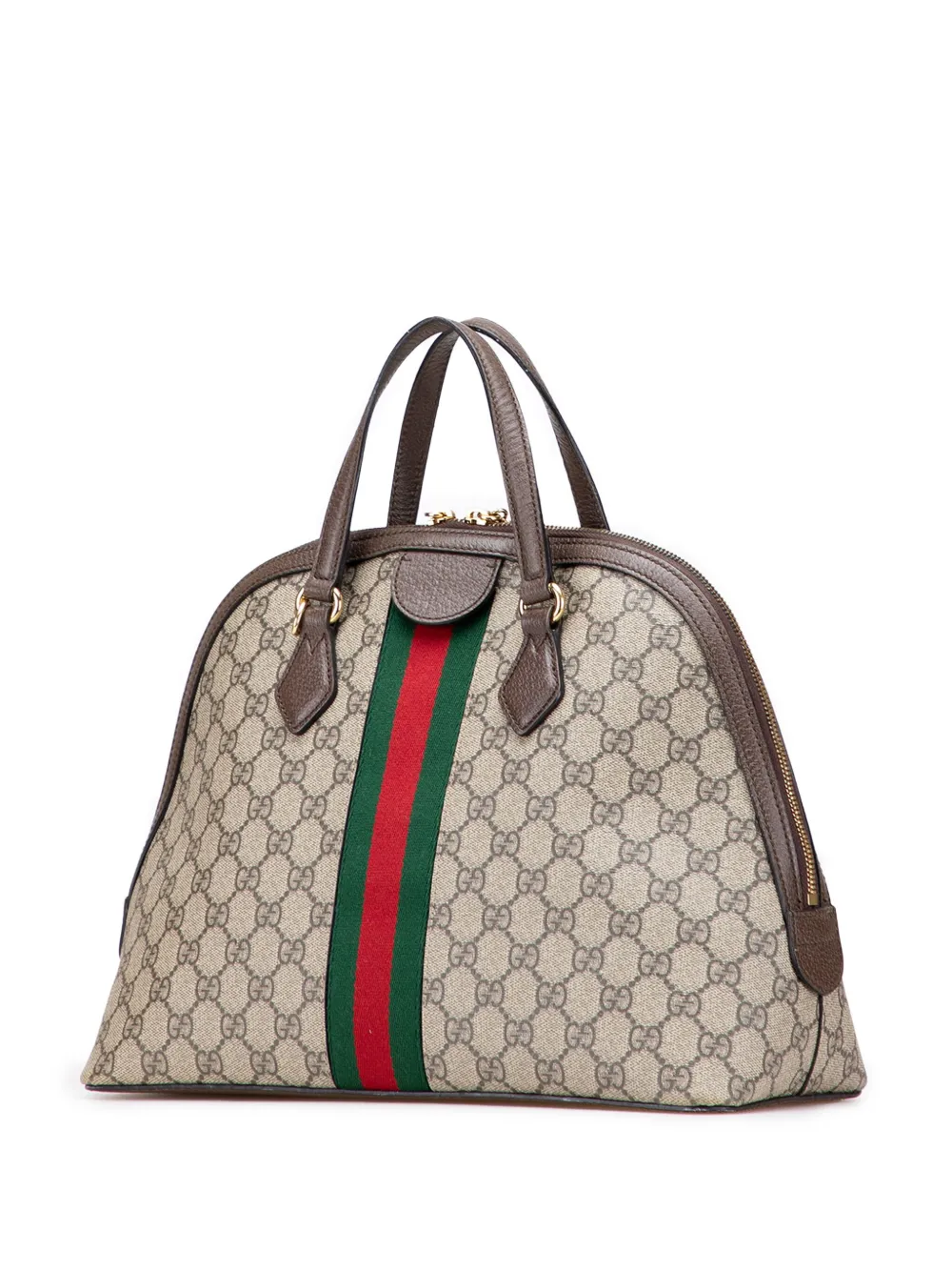 Pre-owned Gucci 2016-2025 Medium Gg Supreme Ophidia Web Satchel In Brown