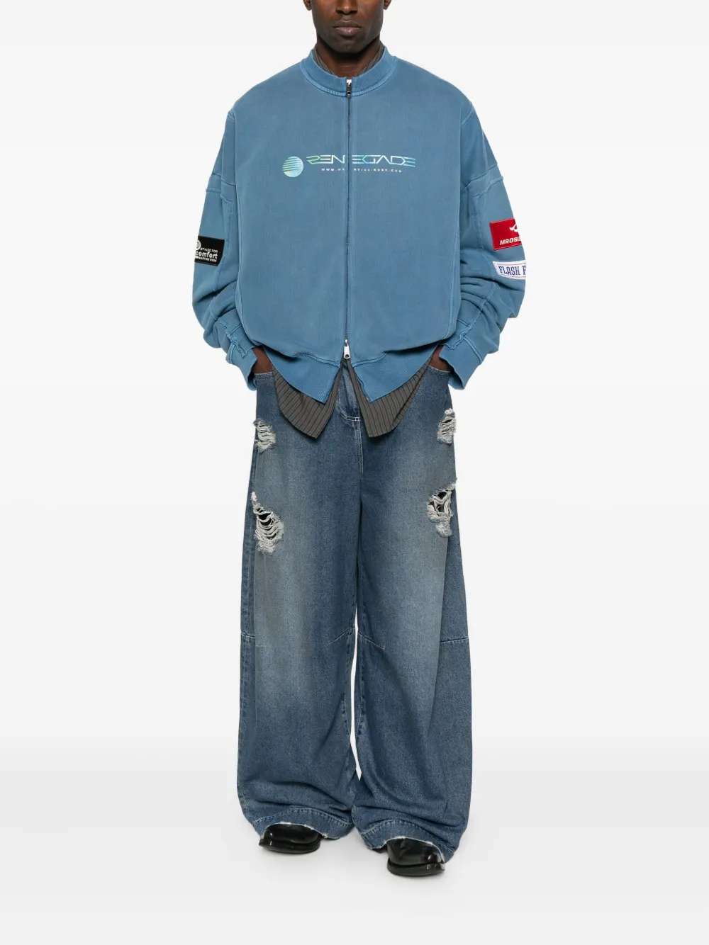 Martine Rose Zip-up Panelled Sweatshirt In Blue