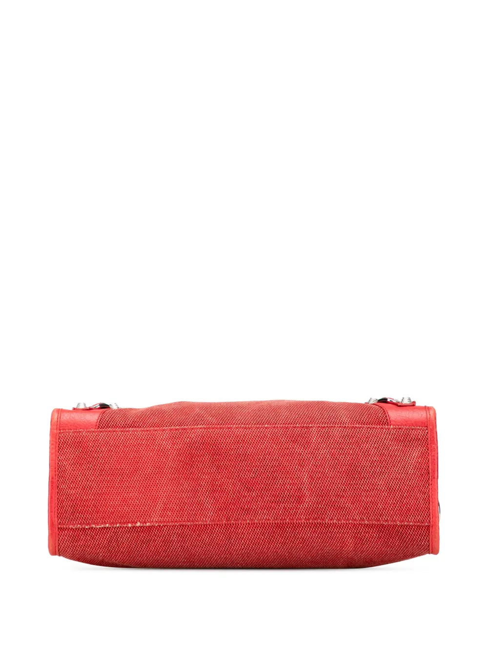 Pre-owned Balenciaga 2013 Lambskin Trimmed Canvas Motocross City Giant 12 Satchel In Red