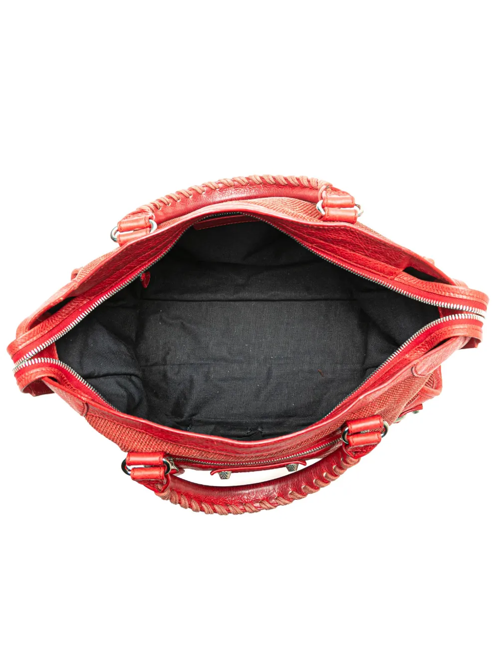 Pre-owned Balenciaga 2013 Lambskin Trimmed Canvas Motocross City Giant 12 Satchel In Red