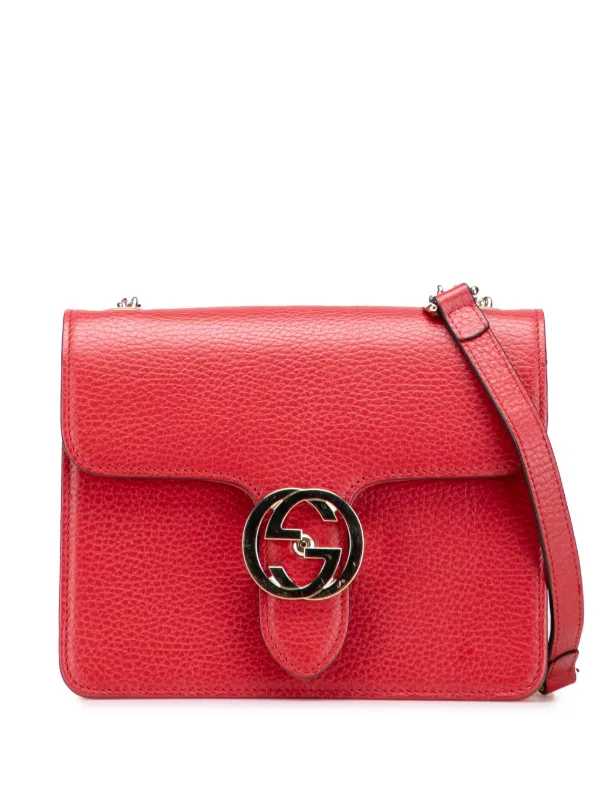 Gucci Pre-owned 2016-2025 Small Dollar Calfskin Interlocking G Crossbody Bag in Red