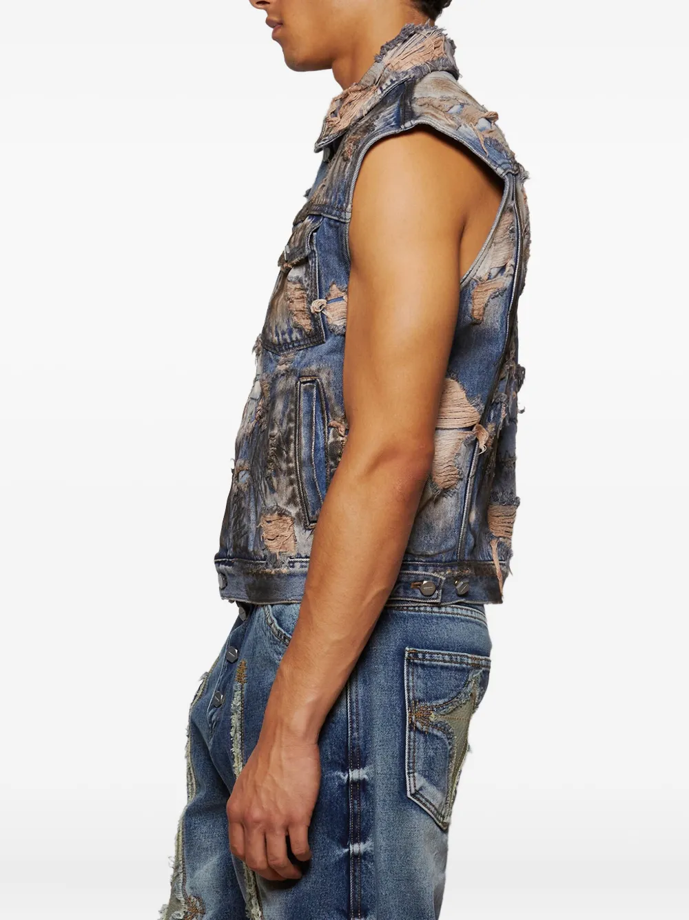 THUG CLUB Gerafelde bodywarmer Blauw