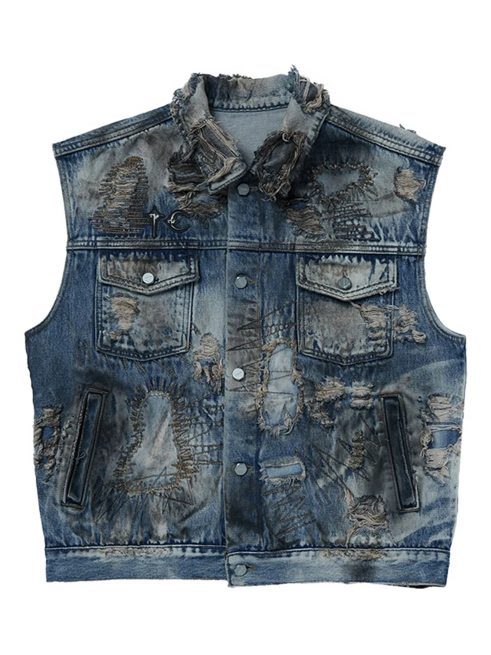 THUG CLUB distressed gilet | Blue | Image 1