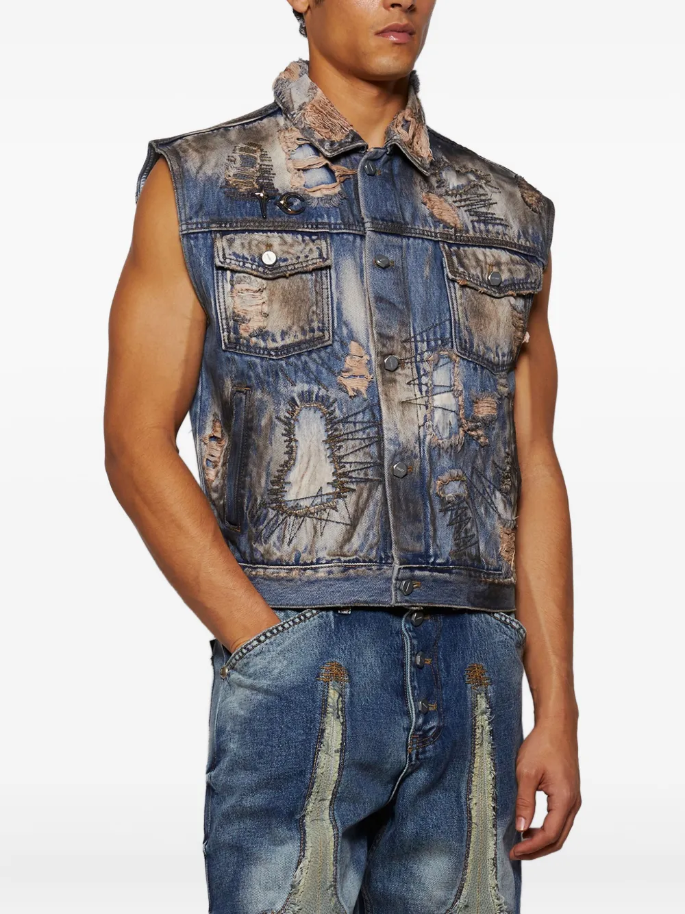 THUG CLUB Gerafelde bodywarmer Blauw