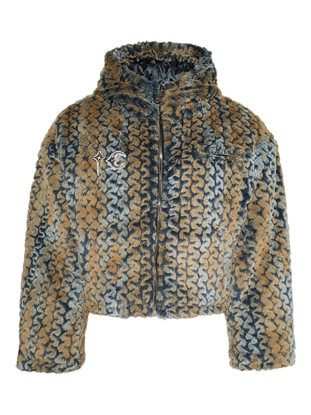 Thug Club Wavy Leopard-pattern Fur Jacket In Yellow