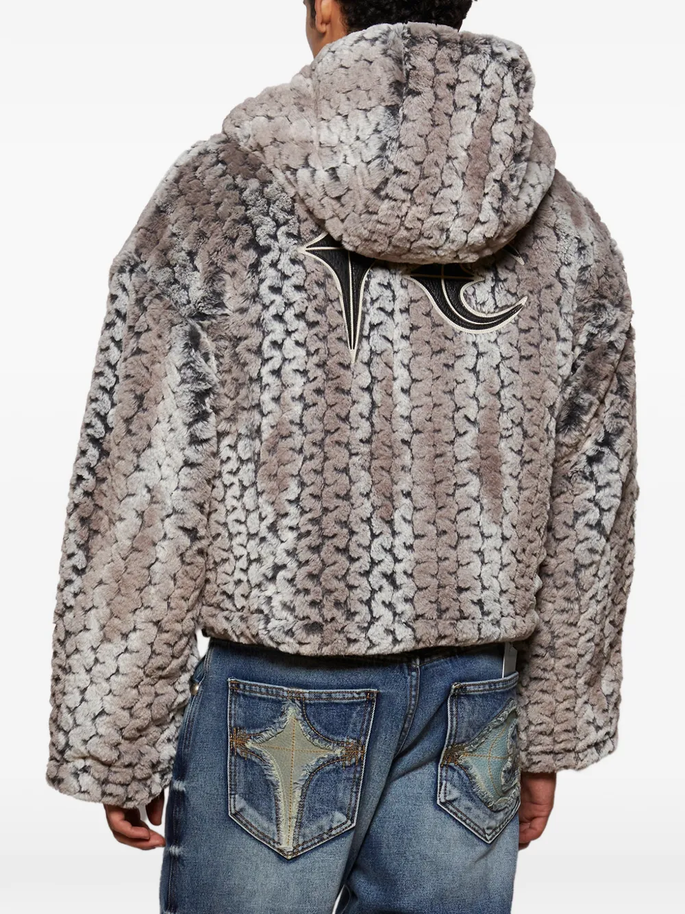 THUG CLUB Wavy faux-fur jacket Beige