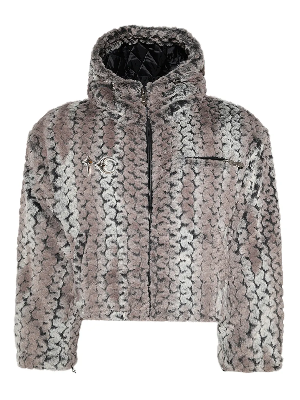 THUG CLUB Wavy faux-fur jacket Beige