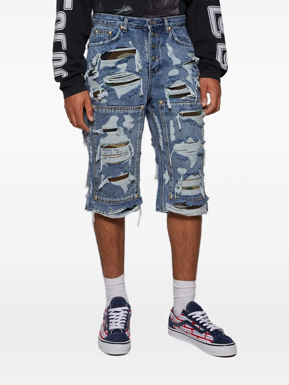 THUG CLUB Gerafelde shorts Blauw