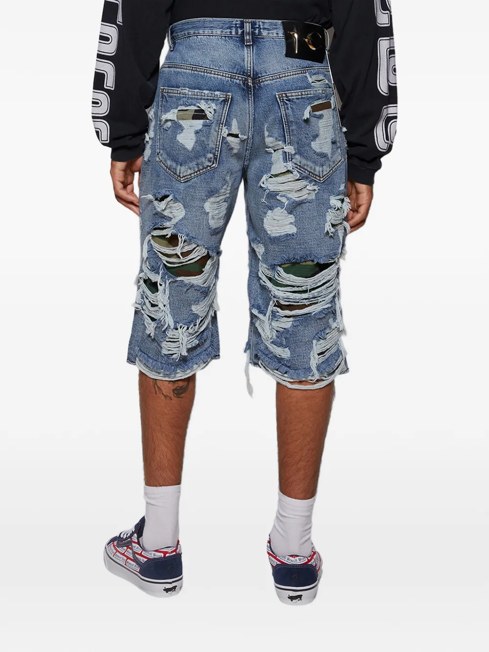 THUG CLUB Gerafelde shorts Blauw