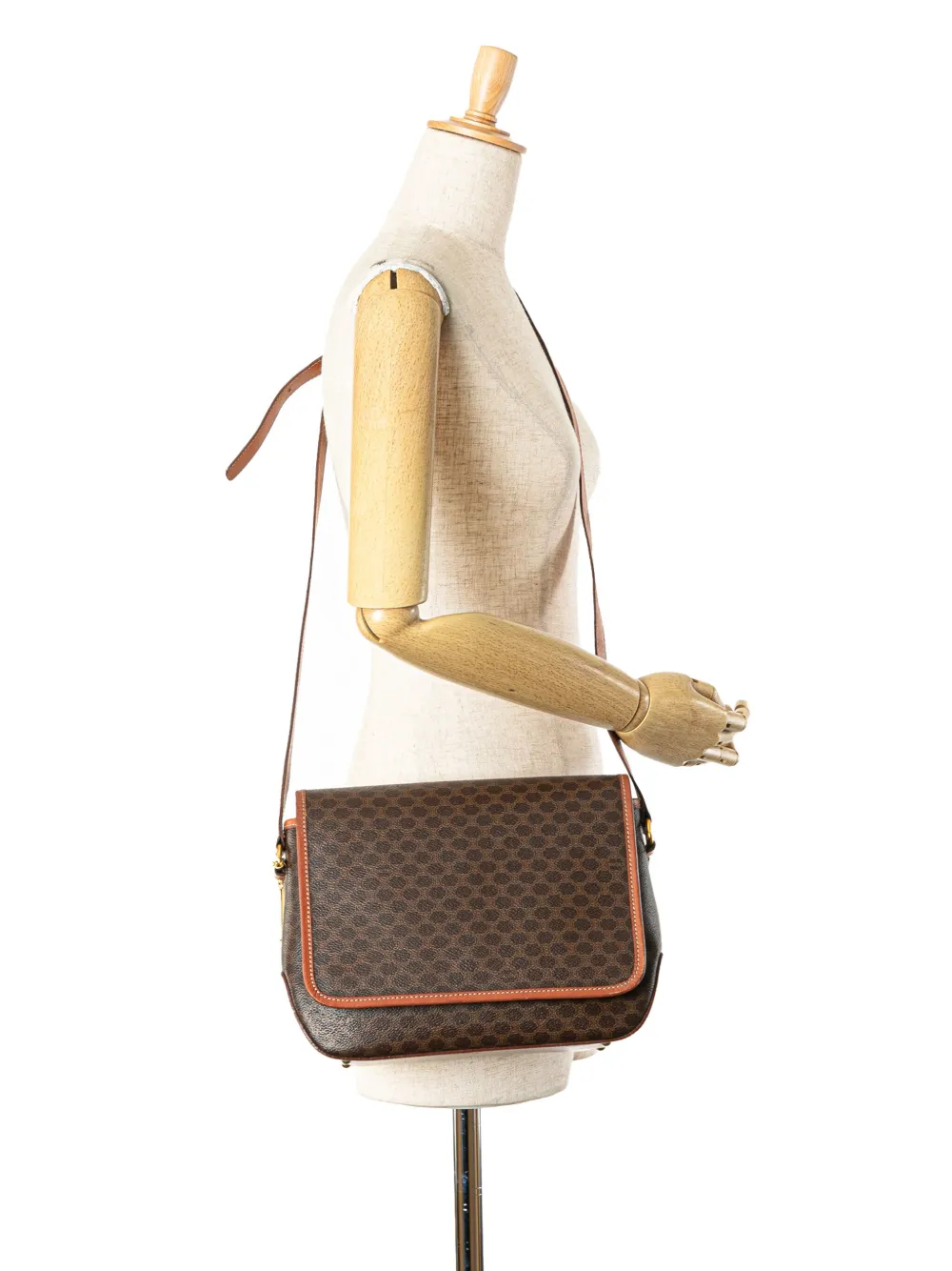 Pre-owned Celine 1995 Macadam Coated Canvas Crossbody Bag In Brown