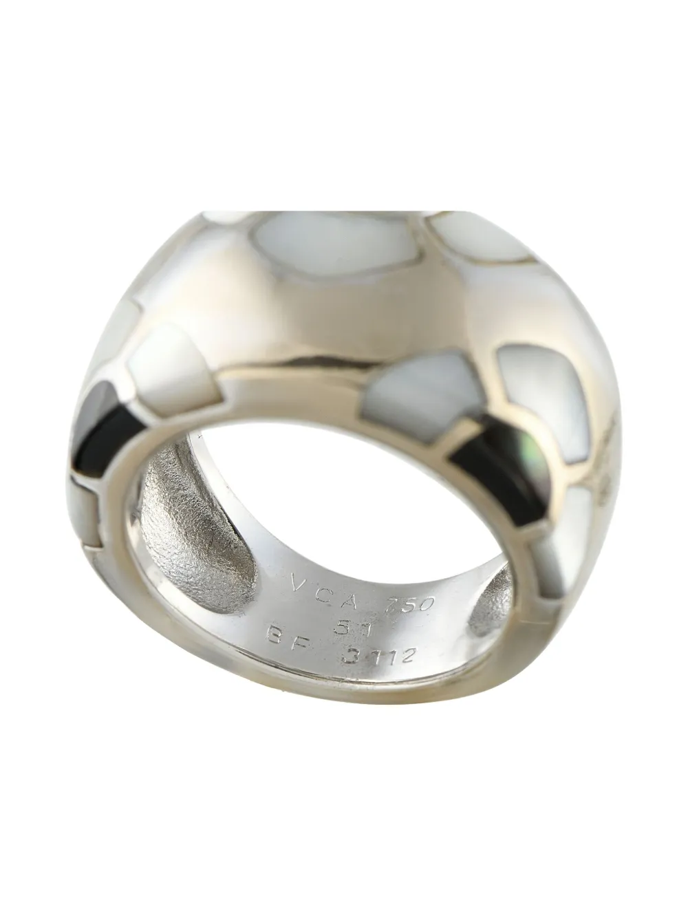 Pre-owned Van Cleef & Arpels 18k White Gold Mosaic Mother Of Pearl Ring In Silver