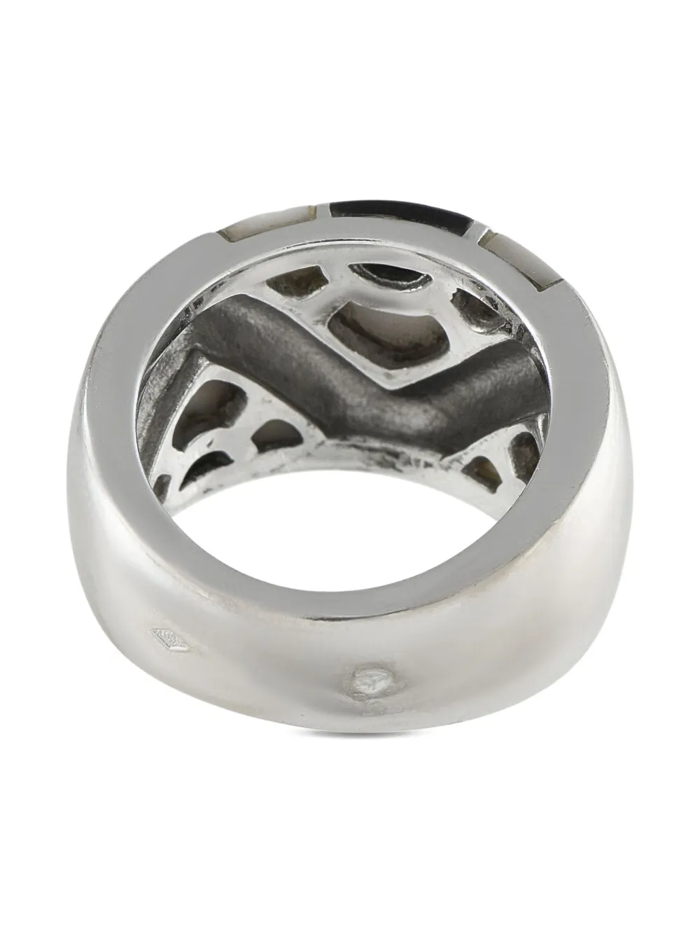 Pre-owned Van Cleef & Arpels 18k White Gold Mosaic Mother Of Pearl Ring In Silver