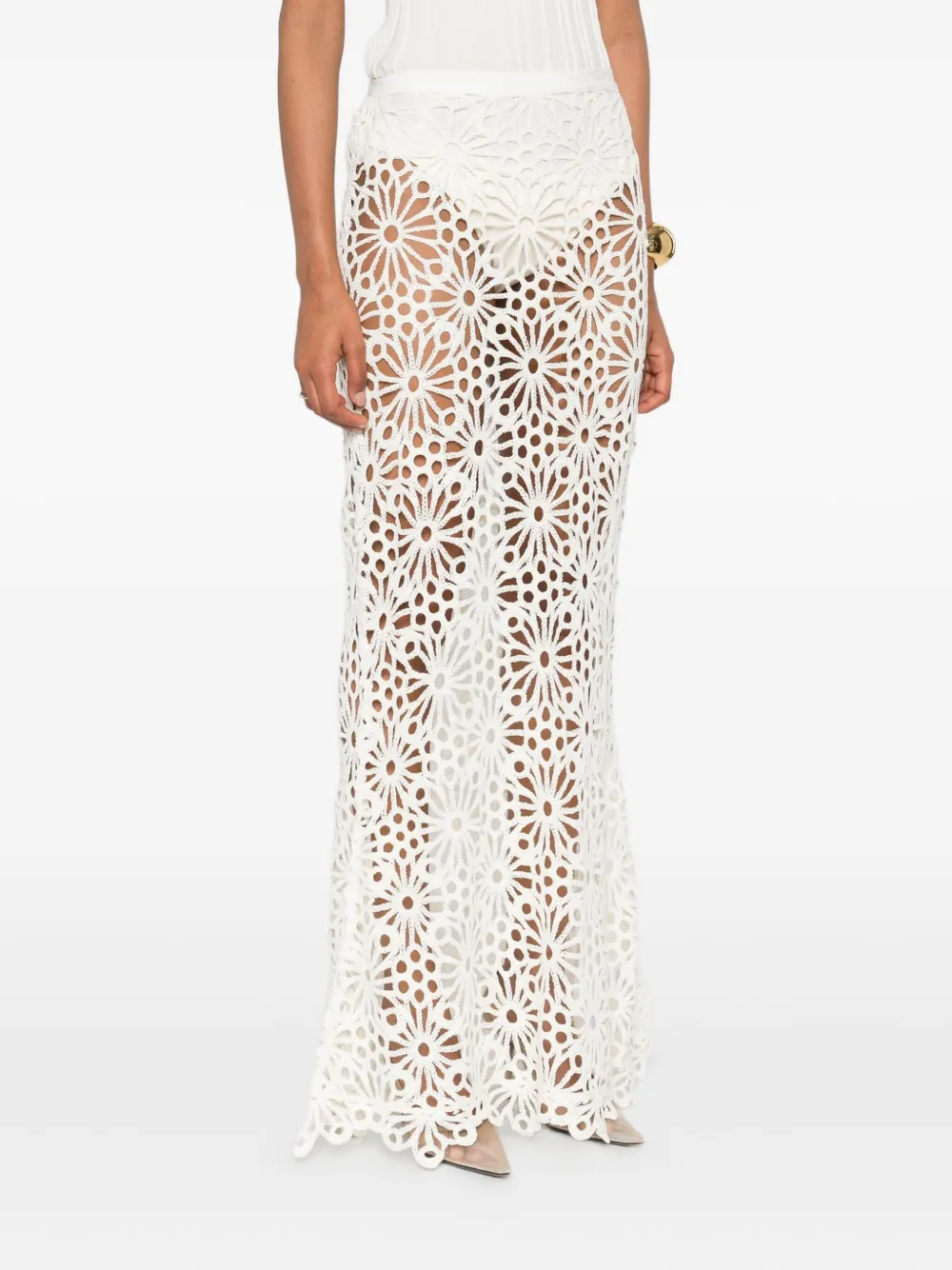 Norma Kamali Obie Floral-lace Maxi Skirt In White
