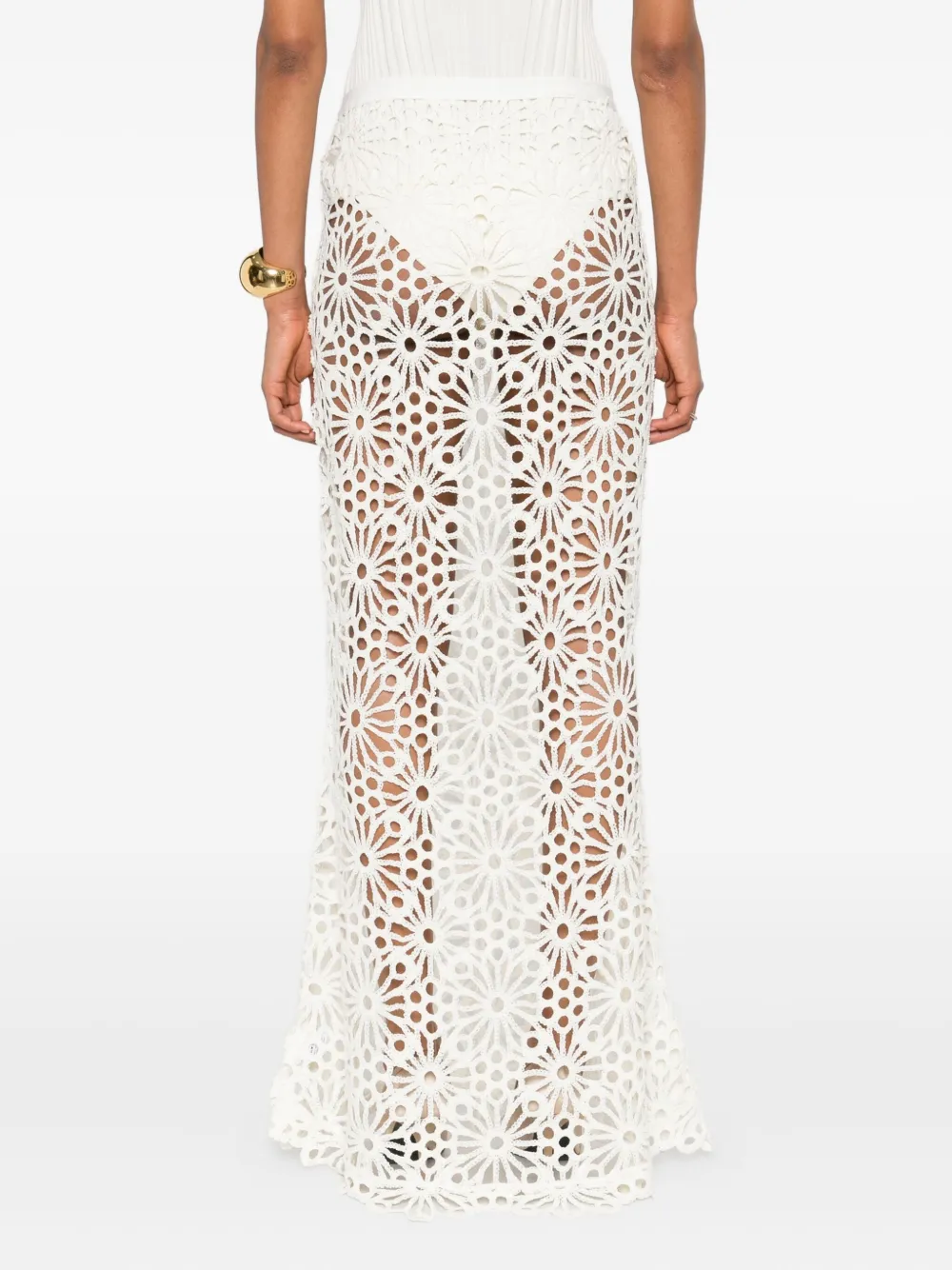 Norma Kamali Obie Floral-lace Maxi Skirt In White