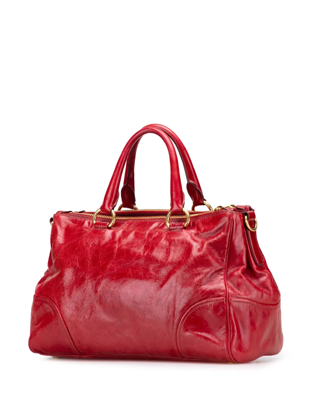Pre-owned Prada 2010-2025 Vitello Shine Bauletto Satchel In Red