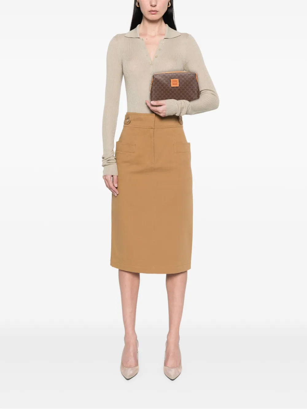 Pre-owned Celine 20th Century Macadam Coated Canvas Clutch Bag In Brown