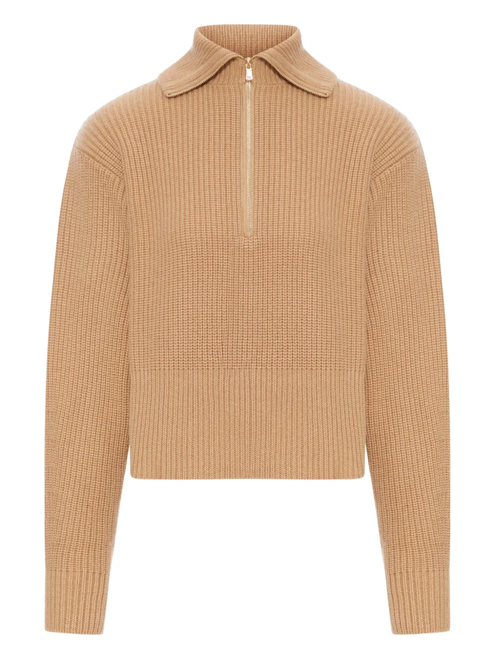 Max Mara Geribbelde trui met ritshals Beige