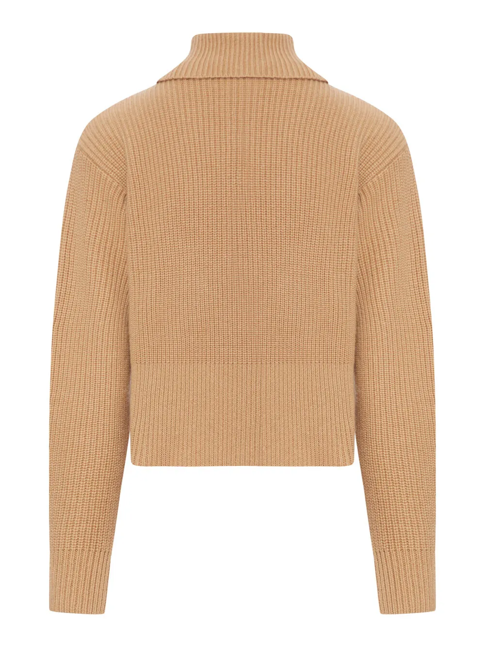 Max Mara Pontile ribgebreide trui met rucheskraag Beige