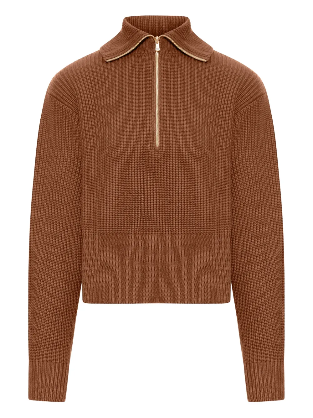 Max Mara Geribbelde wollen trui met rits Bruin